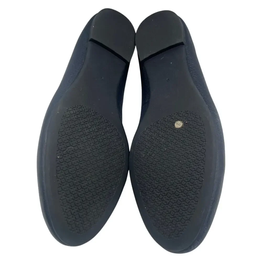 Tory Burch Eleanor Ballet Flat Navy Blue Leather Gold Double T Logo Sz 9